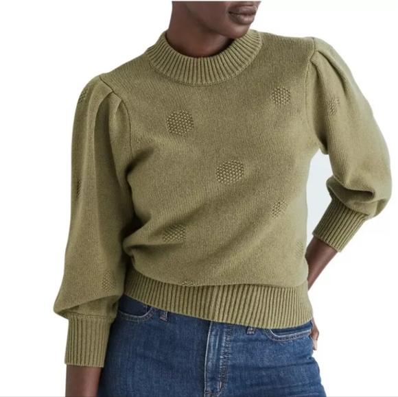 Madewell NWT Eaton Green Moss Sweater Polka Dot - Picture 1 of 6